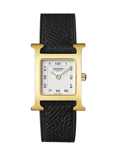 H Small Leather Watch Gold Noir - HERMES - BALAAN 2