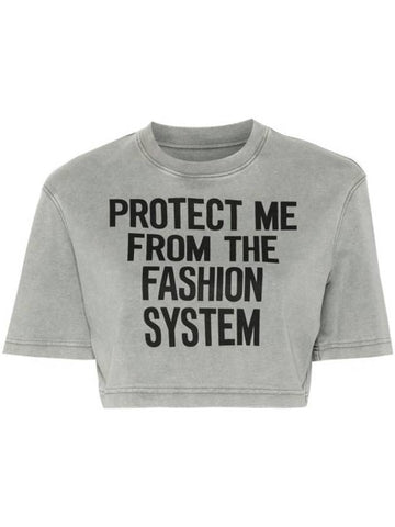 Text Print Cropped Short Sleeve T-Shirt Grey - MOSCHINO - BALAAN 1