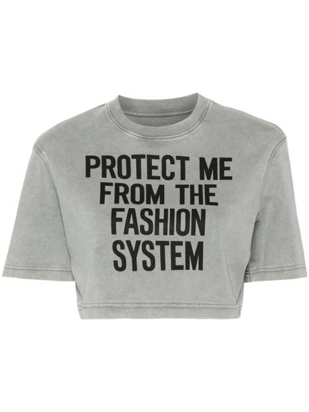 Text Print Cropped Short Sleeve T-Shirt Grey - MOSCHINO - BALAAN 2