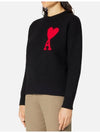 Big Heart Logo Overfit Wool Knit Top Black - AMI - BALAAN 4