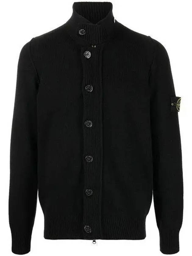 Men's Patch High Neck Lambswool Knit Cardigan Black - STONE ISLAND - BALAAN 2