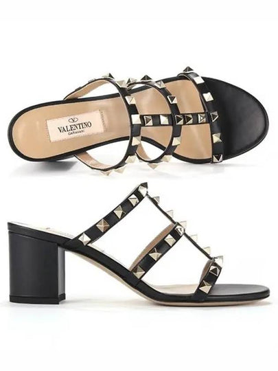 Rock Stud Leather Sandal Heels Black - VALENTINO - BALAAN 2