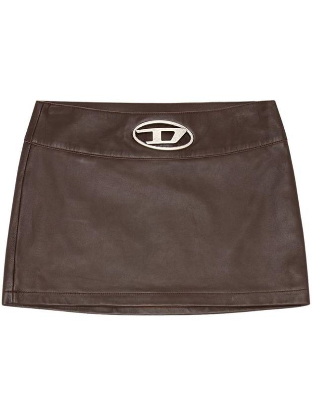 L Dixie Metal Logo Leather Mini A Line Skirt Brown - DIESEL - BALAAN 1