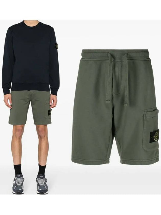 Cotton Fleece Cargo Bermuda Shorts Musk Green - STONE ISLAND - BALAAN 2