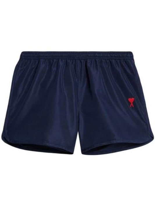 Heart Logo Swim Shorts Navy Blue - AMI - BALAAN.