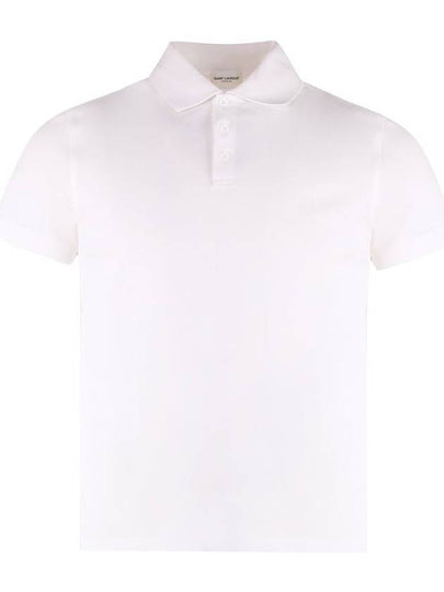 Men's Monogram Cotton Short Sleeve Polo Shirt White - SAINT LAURENT - BALAAN 2