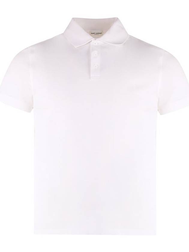 Men's Monogram Cotton Short Sleeve Polo Shirt White - SAINT LAURENT - BALAAN 2