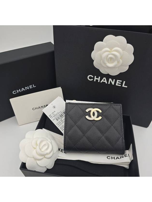 24 season black caviar zipper half wallet crystal AP4181 - CHANEL - BALAAN 7