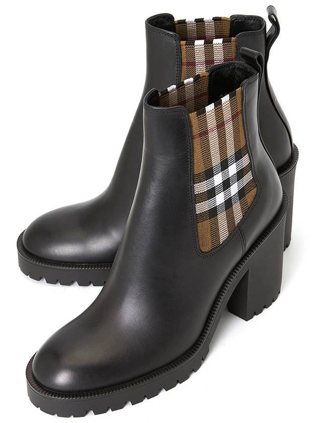 Check Panel Leather Ankle Chelsea Boots Black - BURBERRY - BALAAN.