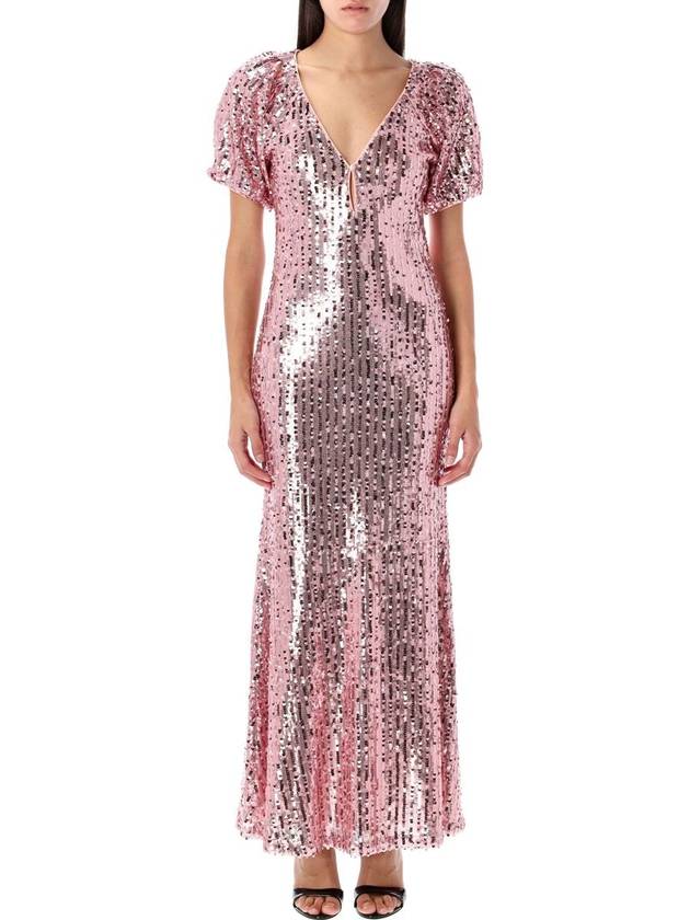 Rotate Birger Christensen Sequins V Neck Puff Sleeve Midi Dress - ROTATE - BALAAN 1