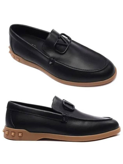 V Logo Leather Loafers Black - VALENTINO - BALAAN 2