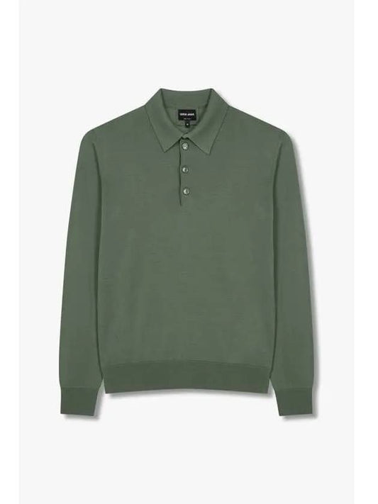 Men s Half Button Collar Wool Sweater Green - GIORGIO ARMANI - BALAAN 1