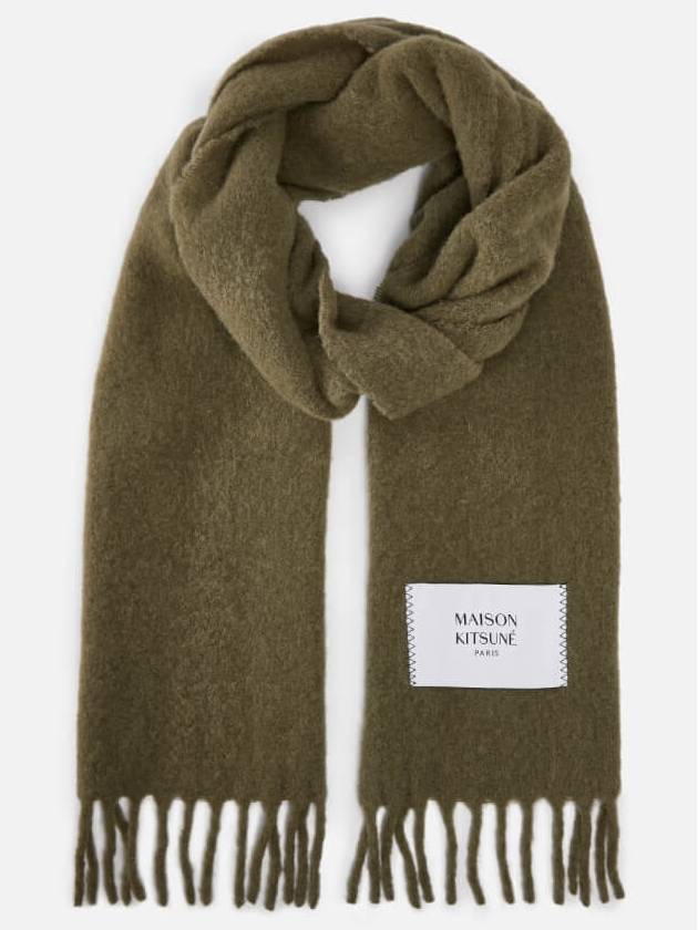 Plain Fringe Alpaca Wool Muffler Dark Khaki - MAISON KITSUNE - BALAAN 3