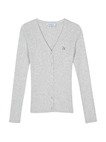 Baby Fox Patch Fine Ribbed Cardigan Grey Melange - MAISON KITSUNE - BALAAN 1