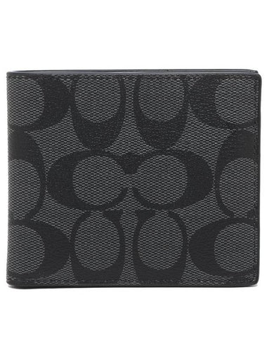 ID Signature Canvas Billfold Half Wallet Black - COACH - BALAAN 1