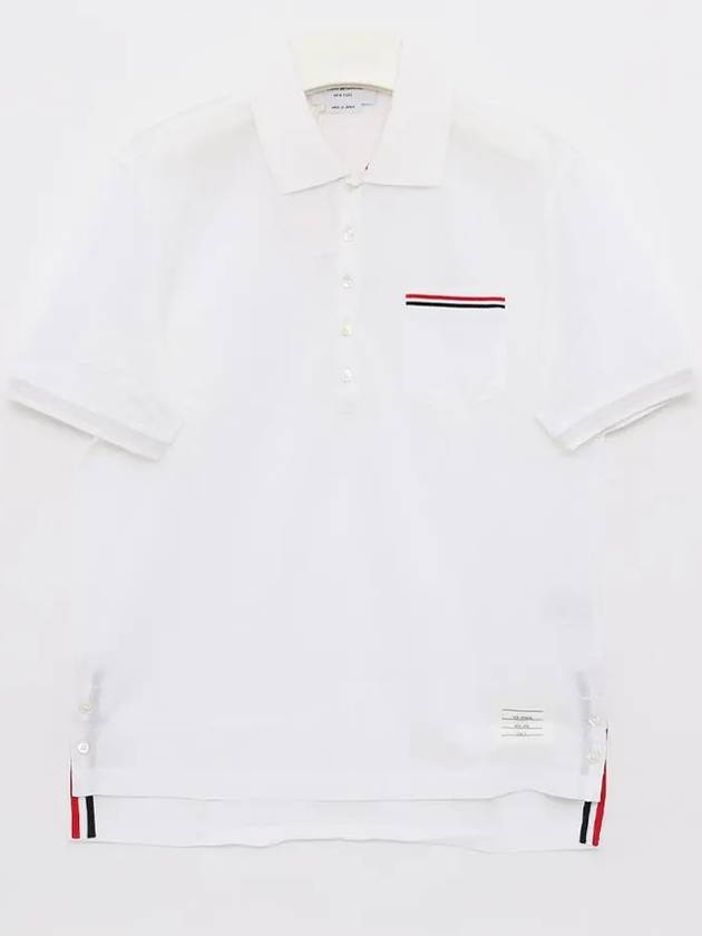 Men's Three Stripes Pocket Mercerized Short Sleeve Polo Shirt White - THOM BROWNE - BALAAN 3