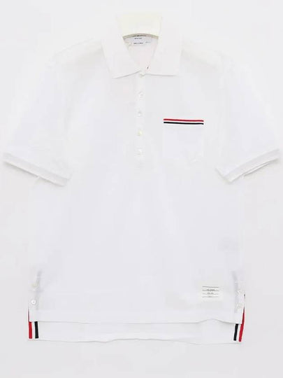 Men's Three Stripes Pocket Mercerized Short Sleeve Polo Shirt White - THOM BROWNE - BALAAN 2