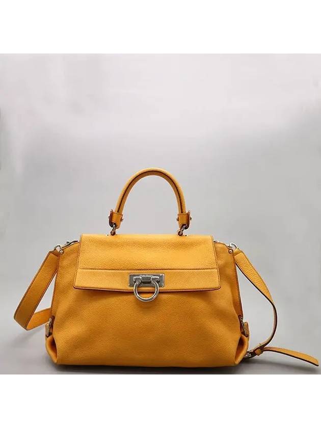 Ferragamo 21 A871 Silver Gancino Rock Logo Sofia Yellow Color Leather Tote Bag Shoulder Strap - SALVATORE FERRAGAMO - BALAAN 1