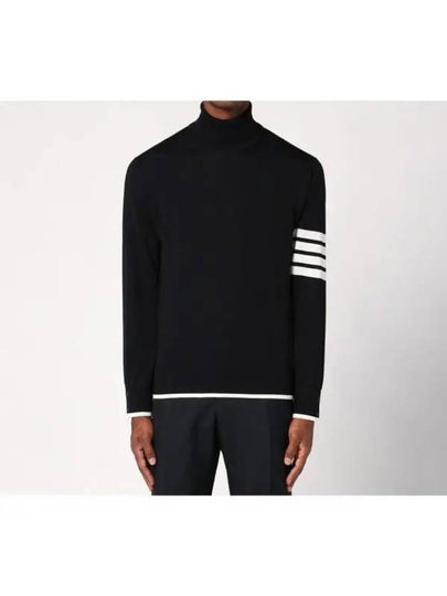 4 Bar Relaxed Fit Fine Merino Wool Turtle Neck Black - THOM BROWNE - BALAAN 2