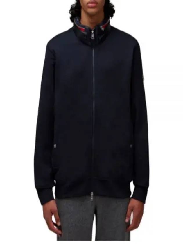 Logo Cotton Fleece Zip Up Hoodie Navy - MONCLER - BALAAN 2