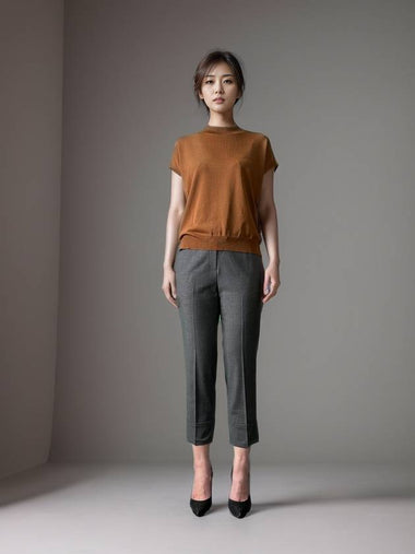 Crop Wool Blended Straight Pants Gray - CALLAITE - BALAAN 1