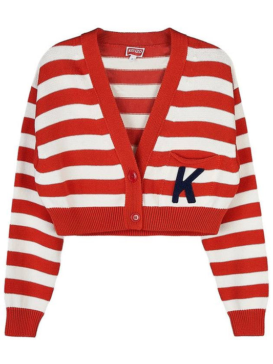 Women's Nautical Stripes Cardigan Red - KENZO - BALAAN.