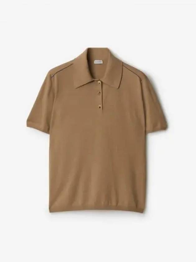 Wool Short Sleeve Polo Shirt Beige - BURBERRY - BALAAN 2