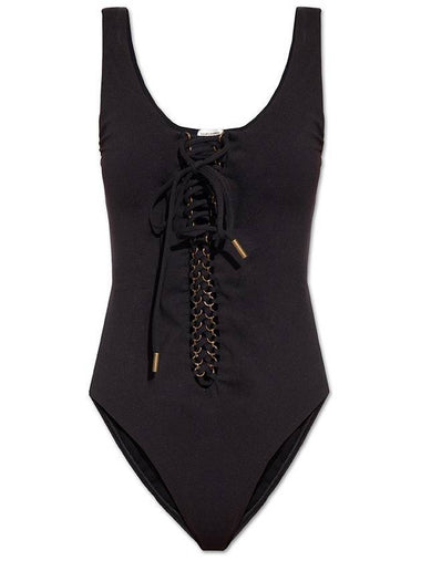 lace-up detail one-piece swimsuit black - SAINT LAURENT - BALAAN 1