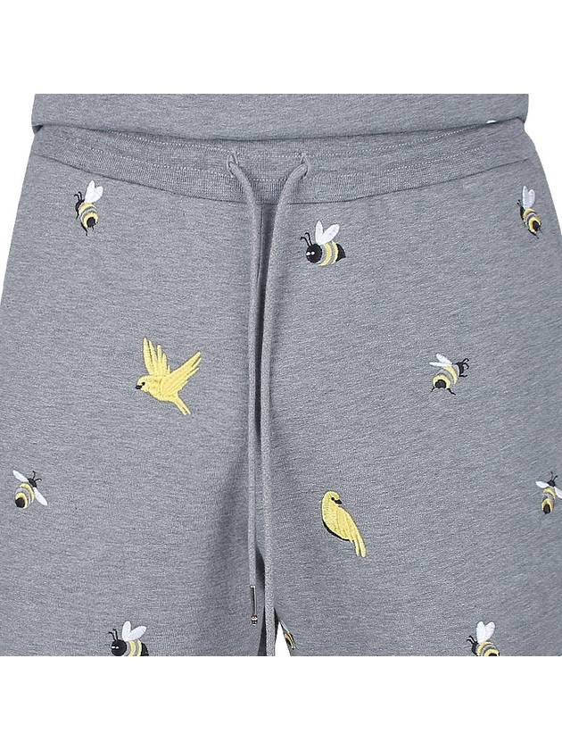 Bird Bee Embroidered Loopback Cotton Sweat Shorts Grey - THOM BROWNE - BALAAN 8