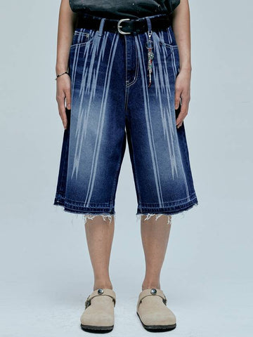 Navajo pattern cut off Bermuda pants indigo blue - KND - BALAAN 1