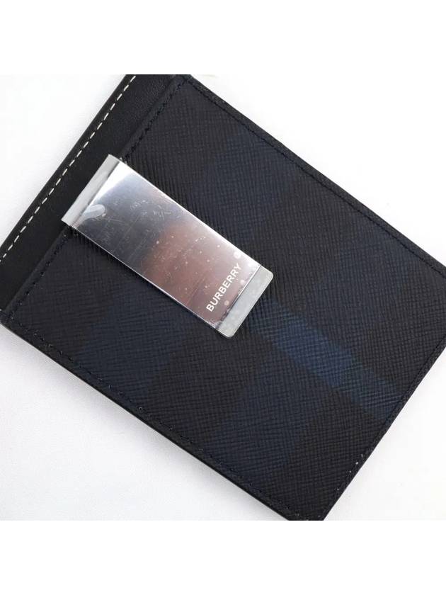 Check Print Money Clip Card Wallet Navy - BURBERRY - BALAAN 4