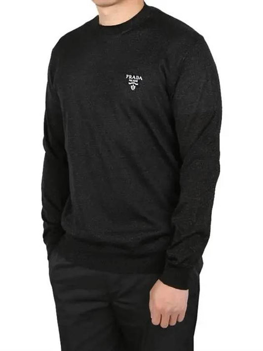 Men's Logo Silk Pullover Knit Top Black - PRADA - BALAAN.