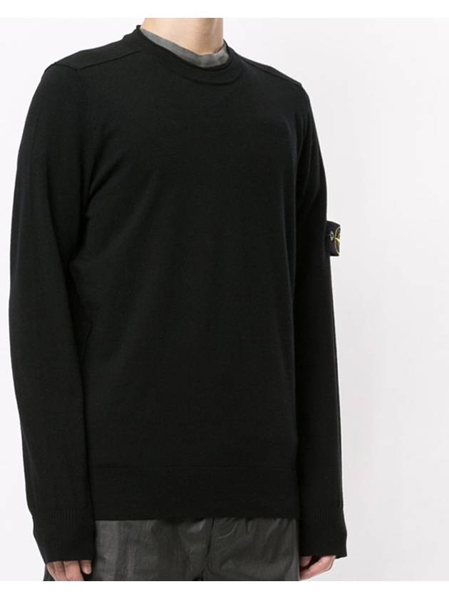 Stretch Wool Crewneck Knit Top Black - STONE ISLAND - BALAAN 5