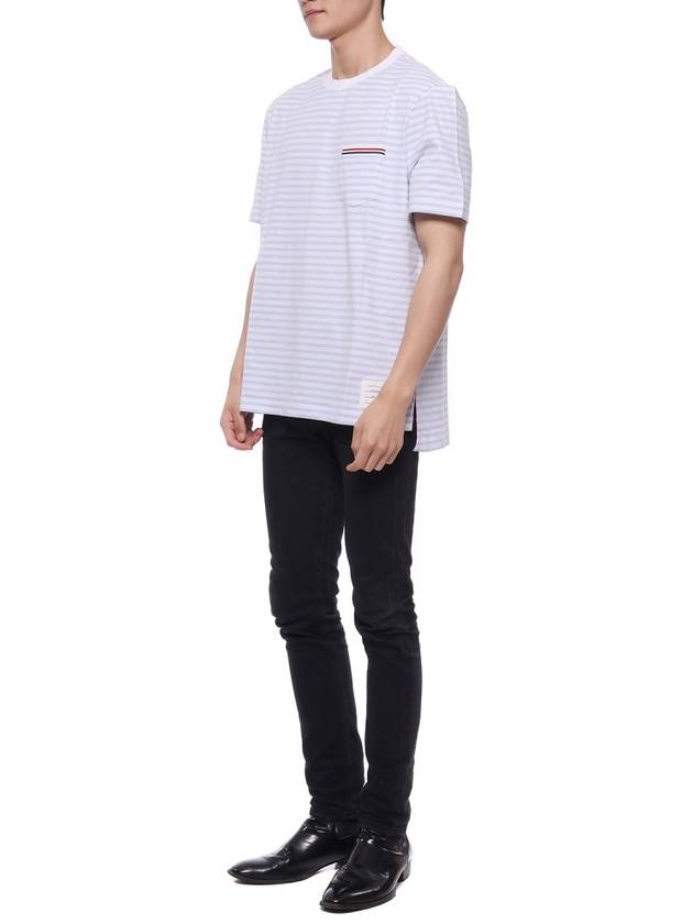 Striped Jersey Pocket Short Sleeve T-Shirt Light Blue White - THOM BROWNE - BALAAN 5