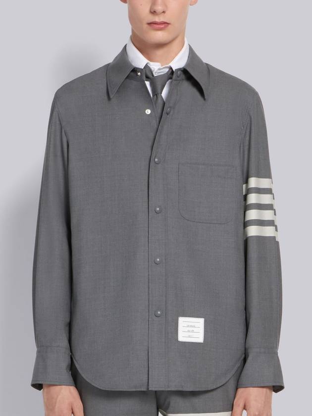 4 Bar Stripe Plain Weaving Wool Long Sleeve Shirt Grey - THOM BROWNE - BALAAN 2