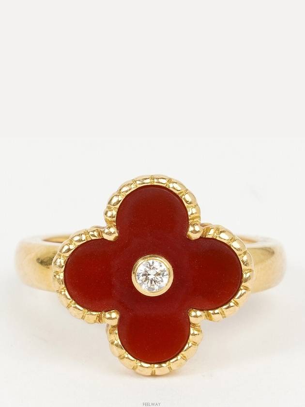 Van Cleef Arpels Vintage Alhambra Ring Yellow Gold Carnelian Diamond 50 74201 - VANCLEEFARPELS - BALAAN 2