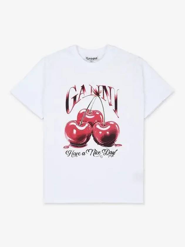 Basic Cherry Relax Jersey Short Sleeve T-Shirt White - GANNI - BALAAN 2