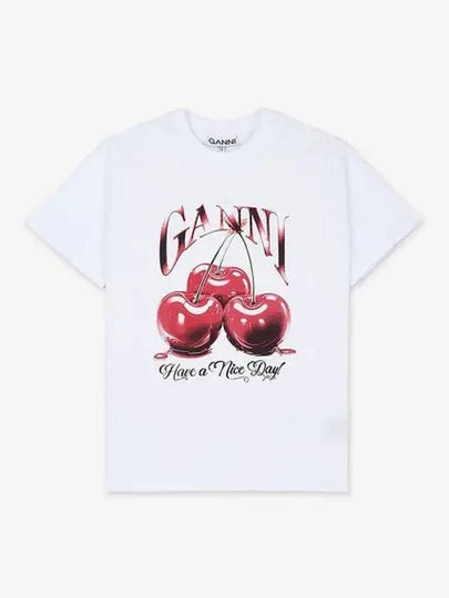 Basic Cherry Relax Jersey Short Sleeve T-Shirt White - GANNI - BALAAN 2