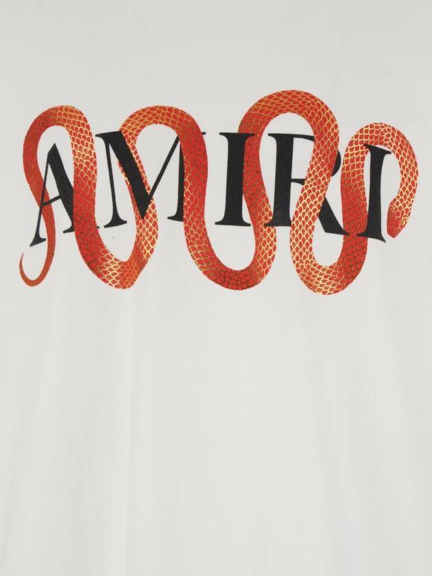 'Snake' White Crewneck T-Shirt With Maxi Logo Print On The Front In Cotton Man - AMIRI - BALAAN 3