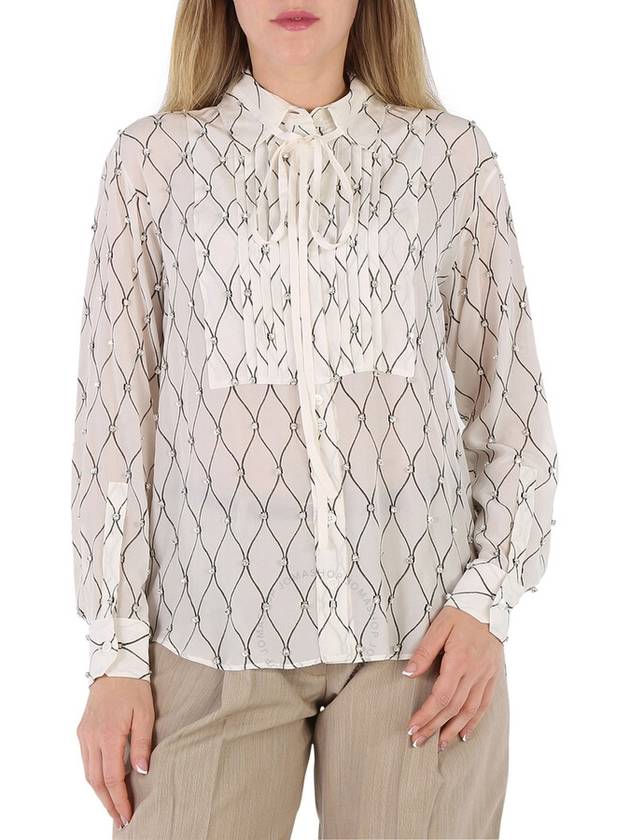 Burberry Net Print Crystal Detail Tie-neck Silk Shirt, Brand Size 6 (US Size 4) - BURBERRY - BALAAN 1