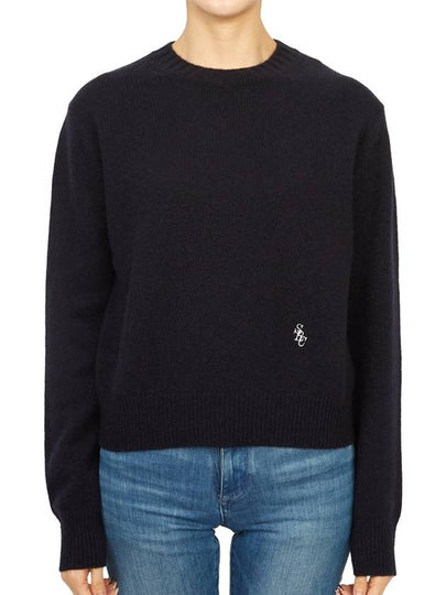 Embroidered Logo Crew Neck Cashmere Knit Top Navy - SPORTY & RICH - BALAAN 2