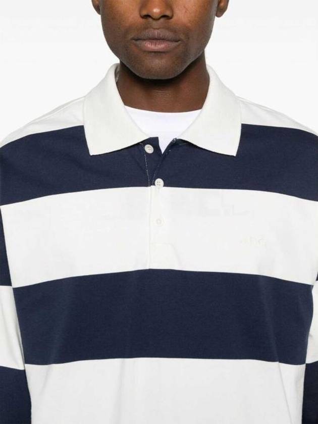 Riley Striped Long Sleeve Polo Shirt Navy White - A.P.C. - BALAAN 4