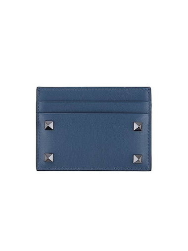 Rockstud Calfskin Card Wallet Navy - VALENTINO - BALAAN 1