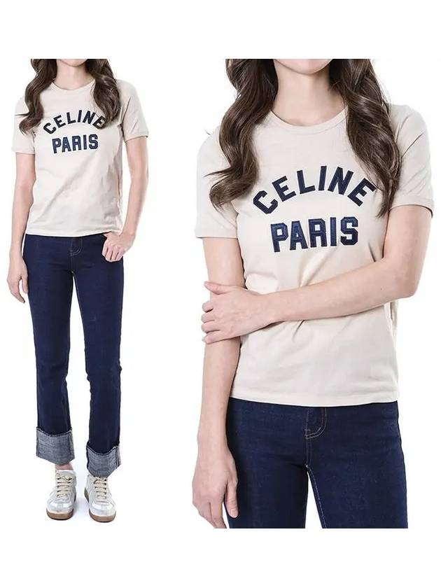 Satin Paris Logo Patch Women's Round TShirt 671Q 2X29H 03DO - CELINE - BALAAN 2