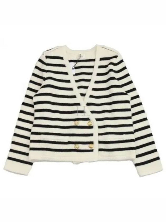 Crop Stripe Wool Cardigan Cream Black - CELINE - BALAAN 2