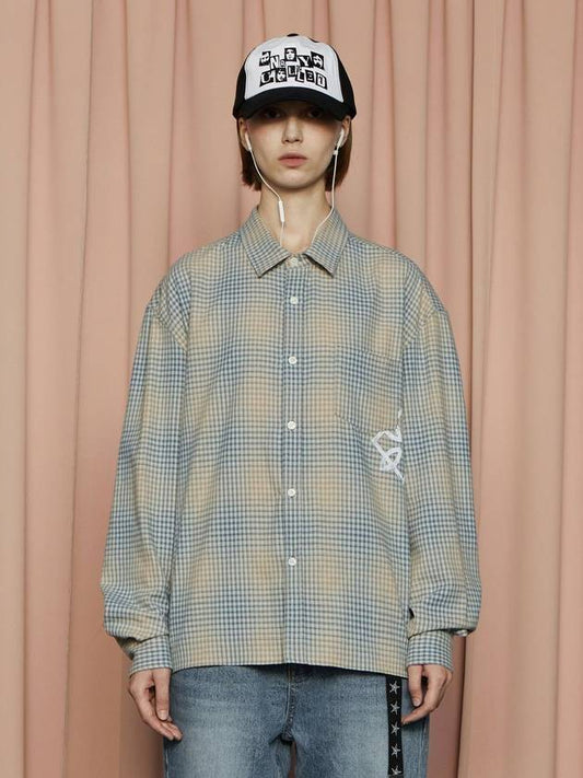 Symbol Check Shirt Blue Beige - UNALLOYED - BALAAN 1