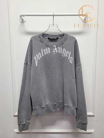 Used luxury goods Lewis It L Gray curved logo sweatshirt - PALM ANGELS - BALAAN 1