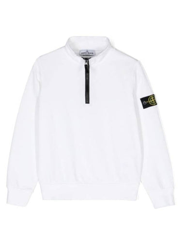 Kids Zip-Up Crew Neck Cotton Sweatshirt White - STONE ISLAND - BALAAN 1