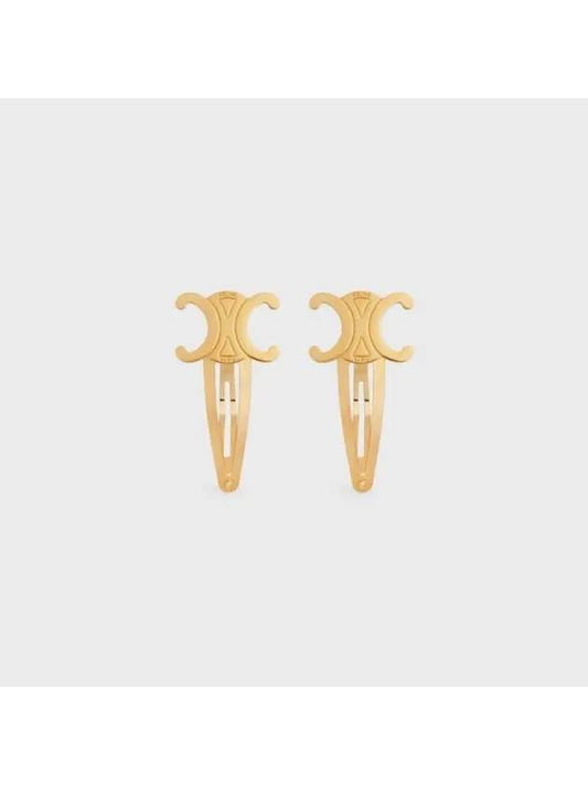 Triomphe Snap Brass Steel Hair Clip Gold Set Of 2 - CELINE - BALAAN 1