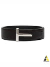 Sliver Soft Grain Leather T Icon Belt Brown Black - TOM FORD - BALAAN 2